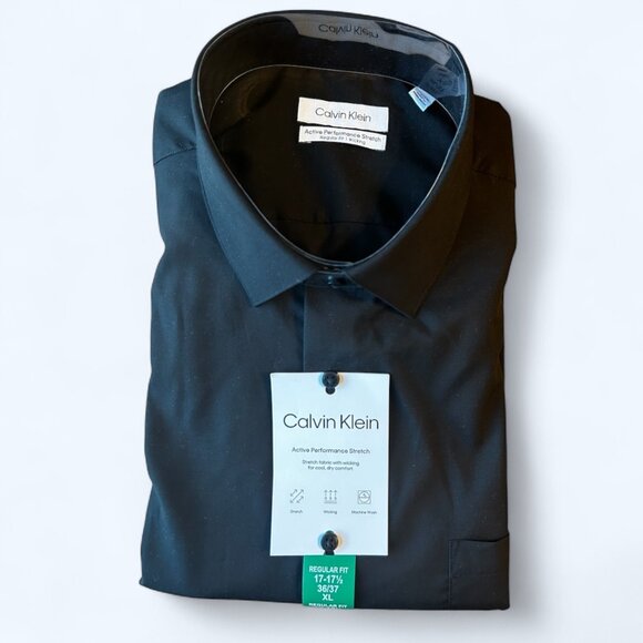 Calvin Klein Men’s Tech Active Stretch Dress Shirt Regular Fit Black Size XL - Picture 1 of 8